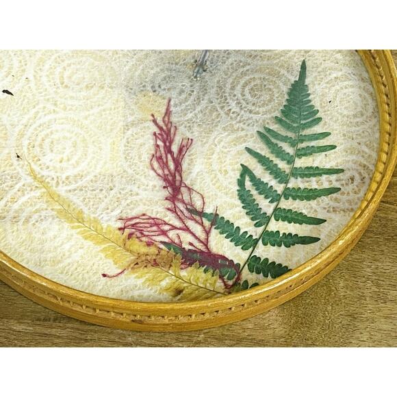 Vintage Bamboo Pressed Leaves 11” Round Serving Tray Only BOHO Decor - Picture 3 of 6